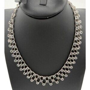 Art Deco Necklace Triple Linked Sterling Encased Crystals Statement Piece